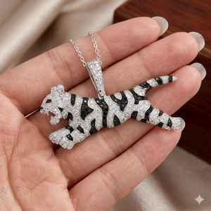 SHRAMAN DIAMOND Custom Stripped Tiger 925 <b>Silver</b> Rhodium Plated Moissanite Diamond Pendant <b>Necklace</b> Hip Hop Party Animal Charms - Product Image 4