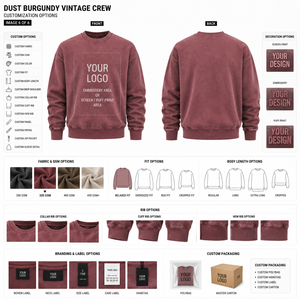 Sweat-shirt col rond vintage bordeaux anti-poussière 320 GSM, impression en relief, coupe décontractée, unisexe, en coton, avec logo personnalisable sur le devant - Product Image 4