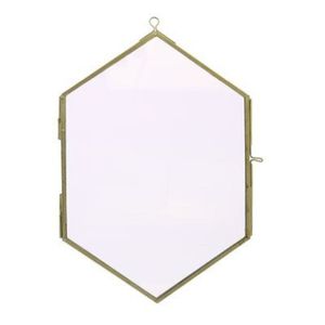 Cadre photo hexagonal vintage doré en verre suspendu, double face, en laiton, pour fleurs pressées et décoration murale - Product Image 1