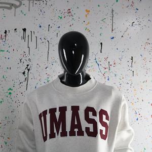 UMASS ASH GREY <b>Mock</b> <b>Neck</b> Sweatshirt 100% Cotton BROWN Applique Embroidery wide <b>neck</b> Sweatshirt Finer Threads - Product Image 3