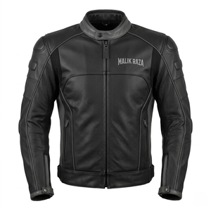 เสื้อแจ็คเก็ตหนังผู้ชายสไตล์คาเฟ่เรเซอร์ ดีไซน์วินเทจสีดำ - Product Image 2