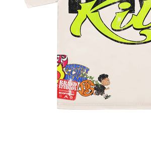 T-shirt blanc à manches courtes pour homme, coupe ample, col rond, style streetwear, tissu jersey avec impression de lettres, logo au dos - Product Image 4