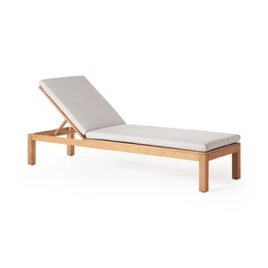 Chaise longue en teck moderne avec coussin en tissu et dossier inclinable, mobilier de patio extérieur au design minimaliste - Product Image 1