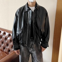 MANWA Veste en jean unisexe en cuir PU, col montant, fermeture éclair, couleur unie, style motard, coupe ample, coupe-vent pour l'hiver