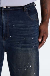 Jeans de hombre de corte regular personalizado, cintura media, 100% algodón, pantalones vaqueros holgados para hombre, pantalones vaqueros con lavado efecto barro para hombre - Product Image 3