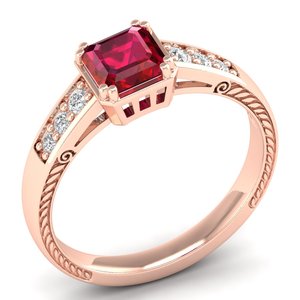 แหวนขอแต่งงาน REYES หรูหรา ทองคำแท้ 14K ประดับทับทิมเจียระไนทรงปรินเซส 0.75 กะรัต พร้อมใบรับรอง GRA เครื่องประดับโมอิสซาไนต์สำหรับผู้หญิง - Product Image 2