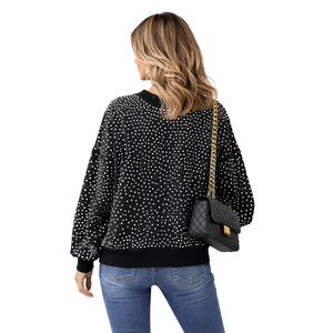 Sudadera de mujer con pedrería negra, estilo urbano, manga larga, casual, con botones, sudadera con capucha de moda, proveedor mayorista de logotipos personalizados - Product Image 2