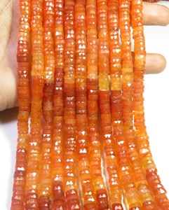 Cuentas de Cornalina Naranja Natural de Primera Calidad, 6.5mm, Forma de Neumático, Facetadas, Tipo Heishi, Hilo de 16 Pulgadas, Perforadas - Product Image 5