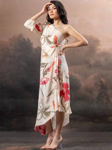 Vestido Midi sin Mangas Hecho a Mano para Mujer, Vestido de Fiesta y Noche con Estampado Floral de Gasa Ecológica y Cintura Natural, 100% Poliéster, 500 Gramos - Product Image 4