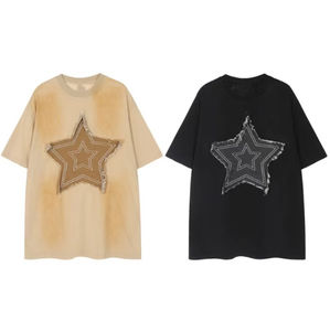 เสื้อยืดผู้ชายทรงบ็อกซี่ คอหนา พิมพ์ลายพัฟฟ์ ปักลายแบบดิสเทรส ผ้าฝ้าย 100% รับผลิตตามสั่งพร้อมปักโลโก้แบรนด์ - Product Image 1