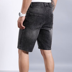 Shorts Bermuda en jean délavé gris foncé pour homme, taille mi-haute, fermeture éclair, style HIGH STREET, poches en coton tissé, logo avant, anti-UV - Product Image 4