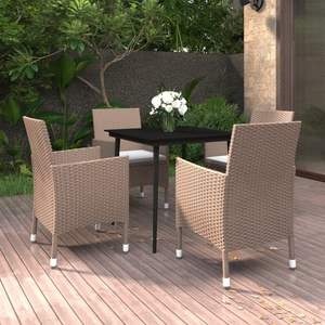 5 Piece Poly Rattan and Glass Patio Dining Set with <b>Cushions</b> for Garden Use - Product Image 1