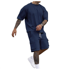 Conjunto de Dos Piezas para Hombre, Talla Grande, Verano, Ecológico, Tejido de Poliéster/Spandex con Pedrería, Camiseta Holgada Informal y Pantalones Cortos - Product Image 5