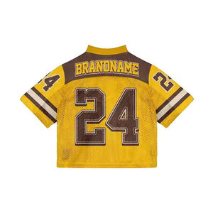 Custom American Football Jersey Men's Yellow Brown <b>Mesh</b> <b>Short</b> Sleeve V-Neck Tackle Twill Print Breathable Regular Fit - Product Image 3