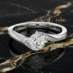 Round Cut Lab Grown Diamond 18K GOLD Solitaire <b>Ring</b> Twisted <b>Split</b> Shank Women Engagement <b>Ring</b> - Product Image 3