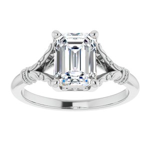 <b>Emerald</b> Cut Solitaire Moissanite <b>Ring</b> 925 Sterling <b>Silver</b> White Gold Plated Luxury Engagement Wedding Party <b>Ring</b> - Product Image 1