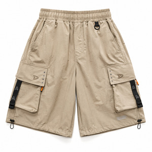 <b>trunk</b> streetwear shorts <b>Men</b>’s Y2K Crinkle Cargo Shorts Sand Beige Oversized Nylon Utility Streetwear Shorts - Product Image 4