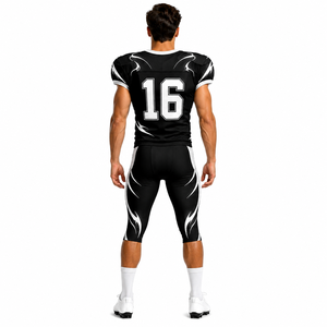 Uniforme de Fútbol Americano Personalizado para Hombre, Negro y Blanco, Impresión por Sublimación, Conjunto de Pantalones y Camiseta de Poliéster Transpirable, Número 16 - Product Image 4