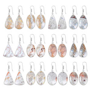 Pendientes de Ágata Crazy Lace de Varias Formas Grandes, Plateados en Plata, Hechos a Mano, Regalo para Fiestas - Product Image 1