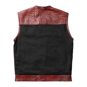 Gilet de motard en cuir rouge gaufré façon croco pour homme, gilet de moto avec compartiment dissimulé, gilet en cuir de vachette de qualité supérieure - Product Image 4