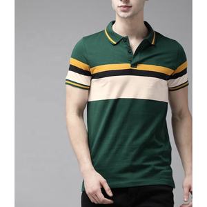 Polo de Manga Corta para Hombre, Diseño de Cuello con Bloques de Color, Rayas Tejidas, Casual, Verde, Amarillo, Negro, Blanco - Product Image 1