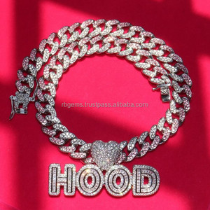 Colgante personalizable de Plata de Ley 925 VVS Diamond Tester con cadena de eslabones Pass Iced Moissanite Hip Hop nombre rapero letras - Product Image 2