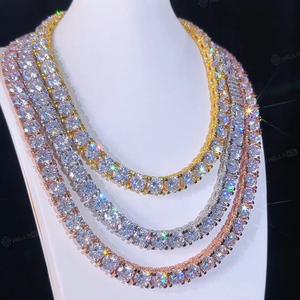 Collier chaîne à maillons en argent 925 plaqué or rose 14 carats avec moissanite taille brillant rond sertie griffe, style Hiphop/Rock - Product Image 2