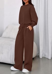 Conjunto de Sudadera con Capucha y Pantalones de Felpa para Mujer, 2 Piezas, Color Sólido, Corte Holgado, Casual, Manga Larga, 100% Algodón, Transpirable, Invierno - Product Image 5