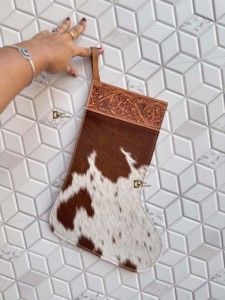 Cowhide Leather Christmas Stocking For Family Hand Tooled Christmas <b>Tree</b> Fireplace Hanging and Party Decoration Gift <b>Bag</b> - Product Image 6