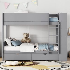 Letto a Castello Grigio con 2 Cassetti e Armadio Multilivello per Camere dei Bambini - Product Image 2