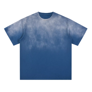 Camiseta de Manga Corta con Cuello Redondo y Estampado Tie-Dye para Hombre, 100% Algodón, Tejido de Punto, Corte Regular Informal, Diseño Sólido con Degradado Blanco y Gris - Product Image 6