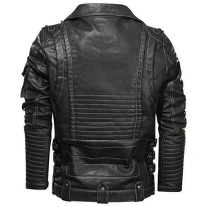 Chaqueta de Cuero Genuino para Hombre, Corte Ajustado, Cuello Mao, Estilo Motero, Invierno, Diseño Personalizado ODM OEM de Alta Calidad - Product Image 3