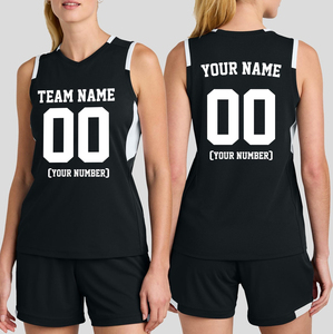 Conjunto de Uniforme Deportivo Personalizado para Voleibol Femenino, Camiseta sin Mangas con Cuello en V, Color Negro, Absorbe la Humedad, Impresión de Nombre y Número del Equipo - Product Image 1