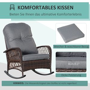 Sedia a dondolo in rattan grigio con cuscini spessi in poliestere per giardini e appartamenti esterni - Product Image 5