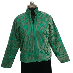 Embroidered Suede Leather Floral Pattern Varsity Bomber <b>Jacket</b> Soft Eco-Friendly Quilted Windproof Breathable - Product Image 1