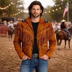 Chaqueta de Cuero Estilo Vaquero para Hombre, con Flecos, Cuello Alto, Cierre de Cremallera, Estilo Urbano, Resistente al Viento, Transpirable y Ecológica - Product Image 5