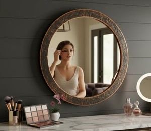 Rustic Textured Metal <b>Round</b> <b>Wall</b> <b>Mirror</b> Industrial Vintage Decorative <b>Mirror</b> for Living Room & Home Decor Use Electricity - Product Image 3