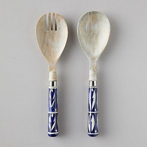 Juego de servidores de ensalada de esmalte con diseño de madera natural y mango impreso en esmalte, lo mejor que hay, a precio mayorista. - Product Image 2