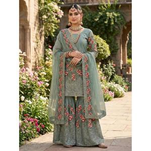 <b>Presenting</b> New Eid Collection In Pure Silk With Heavy Embroidery Sequence Work Top-Bottom And Dupatta Set Fully Stitched - Product Image 1