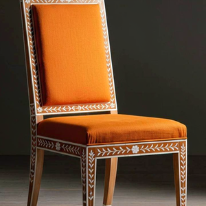 Bone Inlay <b>Orange</b> Upholstery Solid Back Handmade Furniture Modern Bone Inlay Lounge <b>Chair</b> Handmade Designer Furniture for Hotels - Product Image 3
