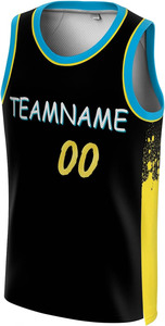 Maillot de basket personnalisé noir et jaune à manches courtes en mesh respirant et à séchage rapide, unisexe, coupe classique, 100% coton - Product Image 6
