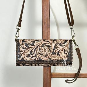 Bolso Bandolera Mini de Cuero Genuino con Correa Ajustable y Diseño Floral Grabado, Novedad 2026 al por Mayor para Mujer - Product Image 1