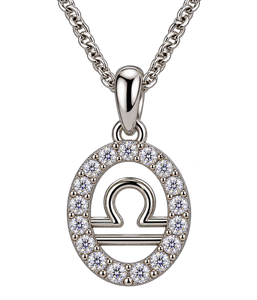 Pendentif Libra en diamant de culture, or blanc, charme du zodiaque, halo de diamants, bijoux astrologiques, collier signe Libra, diamant rond - Product Image 1