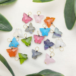 Colgante de mariposa con piedra preciosa de cuarzo rosa |   Dijes de Plata de Ley para la Fabricación de Joyería al por Mayor - Product Image 4