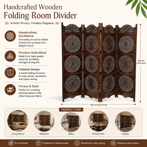 Decorative Wooden <b>Folding</b> Privacy <b>Screen</b> 4 Panel| Handcrafted Carved <b>Room</b> <b>Divider</b> Partition for Bedroom Living <b>Room</b> Home Décor - Product Image 5