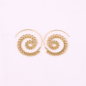ต่างหูห่วงทองเหลืองชุบทองสไตล์โบฮีเมียนสุดหรูสำหรับผู้หญิง - Product Image 1