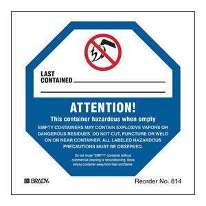 Brady Durable <b>Waterproof</b> Hazardous When Empty <b>Labels</b> 4x4 Inch for Chemical Containers - Product Image 3