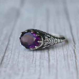 Handmade Amethyst <b>Ring</b> 925 Sterling Silver Prong Setting <b>Statement</b> Jewelry Elegant Gemstone Gift For Women - Product Image 6
