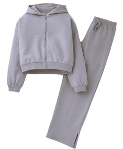 Ensemble sweat à capuche et pantalon de survêtement pour femme grande taille, personnalisable, avec poche avant zippée, en coton respirant de haute qualité, vêtements décontractés pour femme - Product Image 3