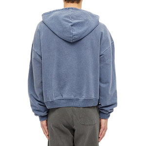 Unisex Blue Cotton Hooded Zipper Sweatshirt Regular Fit Casual Autumn Style French Terry Knitted Full Zip Hoodie - Product Image 4